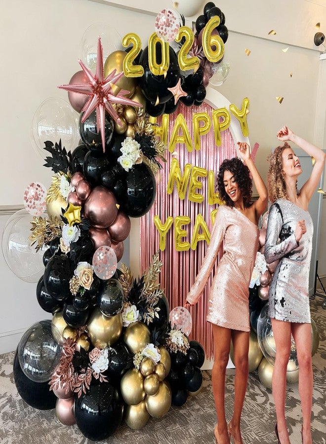 Janinus New Year Balloon Garland Arch Kit for New Year Decorations 2026 - Rose Gold Black and Gold Balloons Different Sizes 5 12 18 Inch new year Eve Balloons Arch - Image 5